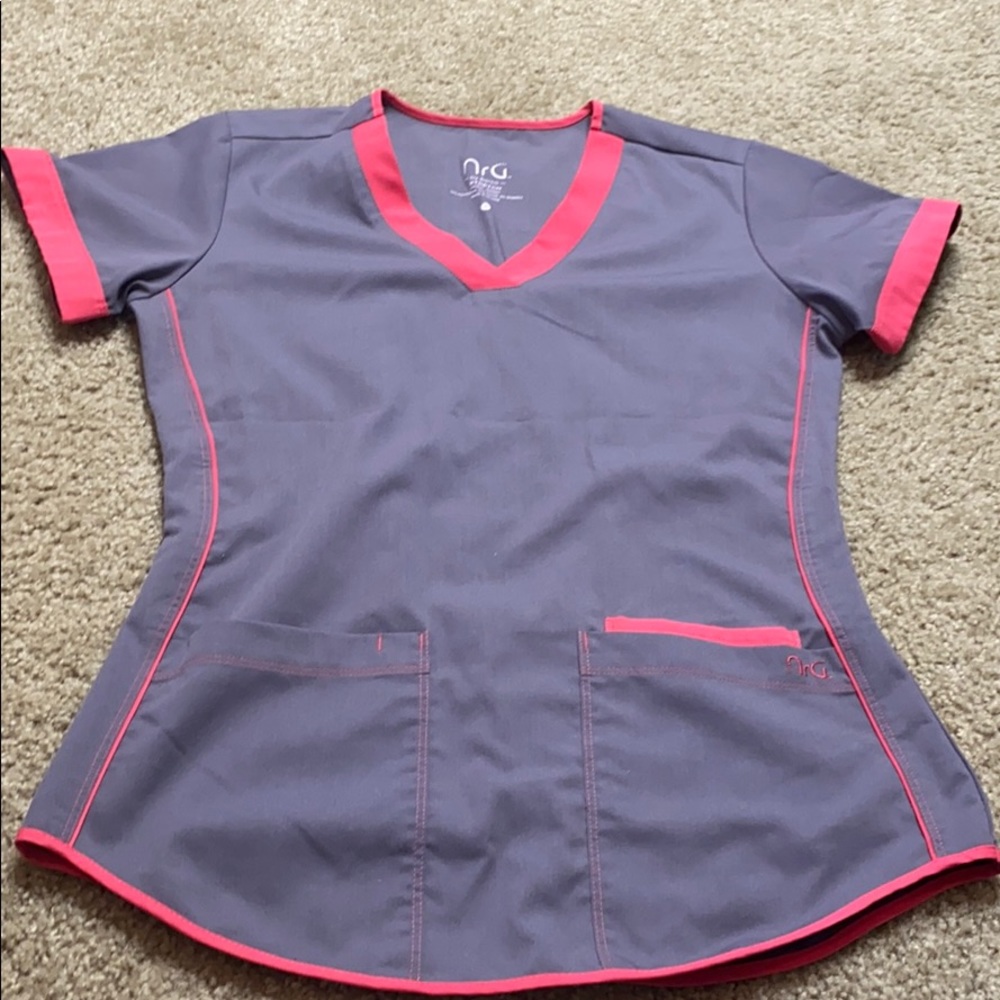 Grey and pink scrub top